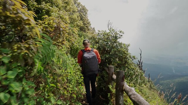 Tourists are walking at Kew mae pan nature trail at Doi Inthanon national park ,Chiangmai