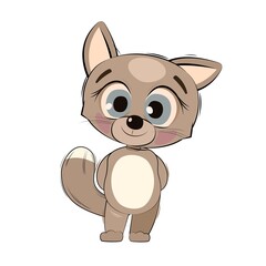 Little cub Dog. puppy. Isolated object on white background. Cheerful kind animal child. Cartoons flat style. Funny. Vector