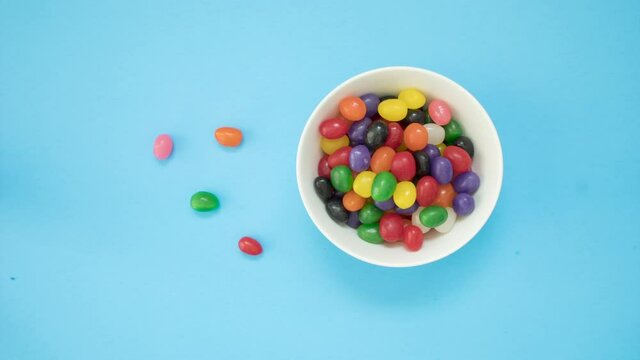 Stop Motion Animation of Jelly Beans  Jumping into a Bowl Loop