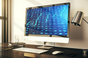 Abstract creative stats data concept on modern laptop screen. 3D Rendering