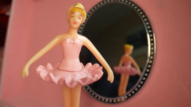 A beautiful dancing ballerina spins in a musical jewelry box.