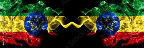 Ethiopia, Ethiopian vs Ethiopia, Ethiopian smoky mystic flags placed side by side. Thick colored silky abstract smoke flags.
