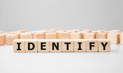 Word IDENTIFY made with wood building blocks