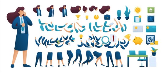 Constructor for creating a Businesswoman N8. Create your own Businessman character with a Set of hands and feet. Flat 2D characters