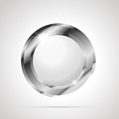 Round shaped bright glossy silver badge icon with white inner on white
