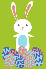 Easter illustration with easter eggs and bunny. 
