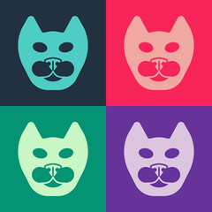 Pop art Cat icon isolated on color background. Vector