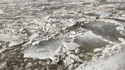 Thawing river in spring after winter