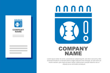 Blue Calendar with baseball game icon isolated on white background. Game day. Logo design template element. Vector