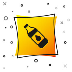 Black Bottle of water icon isolated on white background. Soda aqua drink sign. Yellow square button. Vector