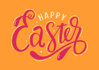 Colorful Happy Easter hand written composition with dots. Greeting card text template. Happy Easter lettering modern calligraphy style