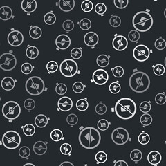 Grey No cell phone icon isolated seamless pattern on black background. No talking and calling sign. Cell prohibition. Vector