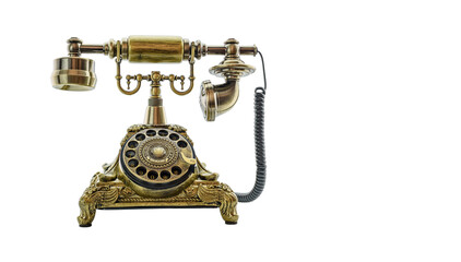 Closeup view of plain old retro telephone isolated on white background. Plain ordinary telephone system or POTS is a voice-grade telephone employing analog signal transmission over copper wire loops