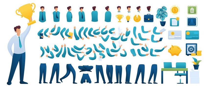 Constructor for creating a Businessman N4. Create your own Businessman character with a Set of hands and feet. Flat 2D characters