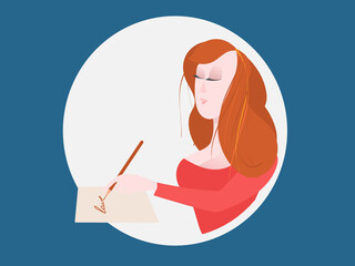 A beautiful left-handed girl writes with her left hand.