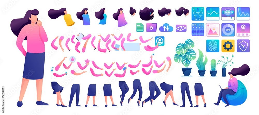 Aufkleber constructor for creating a young girl n1. create your own character with a set of hands and feet. fl