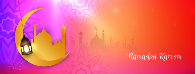 Glowing colorful Ramadan Kareem festival banner design