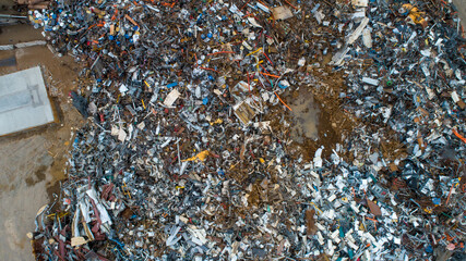 Aerial image of metal scrap and recycle yard. 