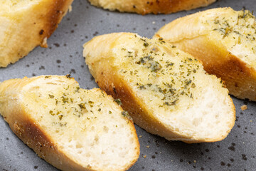 Bruschetta with bread and onions served on the plate