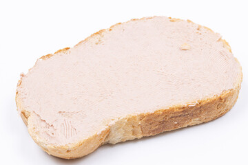 Sliced of bread with pate isolated above white background