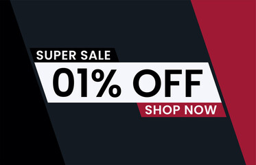 1 percent Discount sale modern banner vector illustration, Super sale 1% off shop now