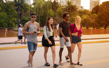 Fototapeta premium A group of friends having fun in the city