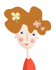 Avatar of a girl with red hair. Vector illustration.