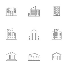 Fototapeta premium vector linear web icons set - buildings collection of flat line city design elements. Symbol, logo illustration.