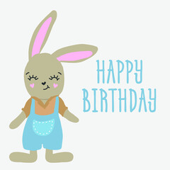 Cute rabbit in pants happy birthday card