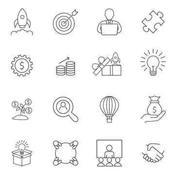 Start Up Business Outlined Line Vector Icon Set Icon Pack startup. Sign for web page, mobile app, button, logo.