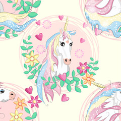 Doodle unicorn pattern for textile design. Animal cartoon. Ditsy print. Trendy seamless pattern. Fabric pattern.