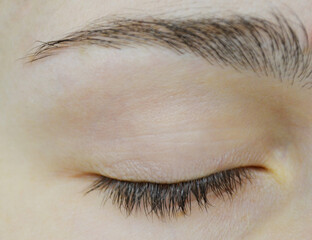 Beautiful closed female eye and brown eyebrow close up