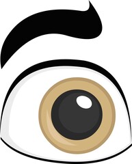 Vector illustration of an eye emoticon with a brown pupil and a black eyebrow
