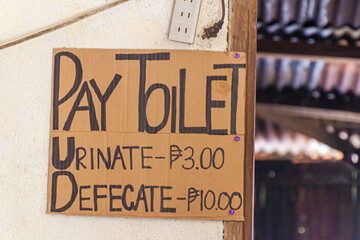 Sign Pay Toilet in Banaue village, Luzon island, Philippines