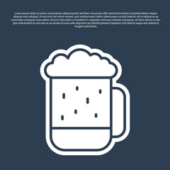 Blue line Wooden beer mug icon isolated on blue background. Vector
