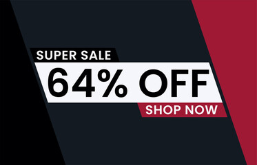 64 percent Discount sale modern banner vector illustration, Super sale 64% off shop now