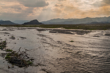 River at the lahar mudflow remnants at Pinatubo volcano, Philippines