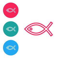 Red line Christian fish symbol icon isolated on white background. Jesus fish symbol. Set icons in circle buttons. Vector