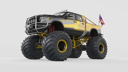 Fototapeta na wymiar 3D rendering of a brand-less generic monster truck 
