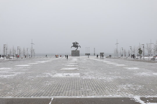 Port of Thessaloniki on a snowy day