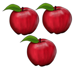 Illustration of three red apples.