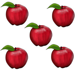 Illustration of five red apples.