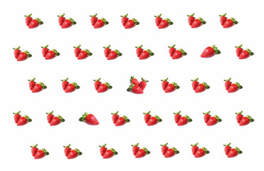 Rows of Single, Double, Triple of Vibrant Red Fresh Strawberries Seamless Pattern on White Background