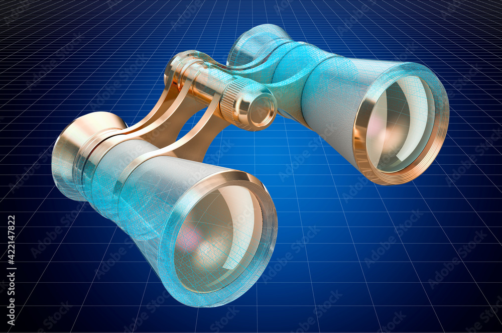 Aufkleber visualization 3d cad model of theater binoculars, blueprint. 3d rendering