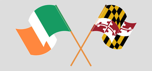 Crossed and waving flags of Ireland and the State of Maryland