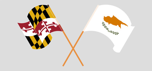 Crossed and waving flags of the State of Maryland and Cyprus