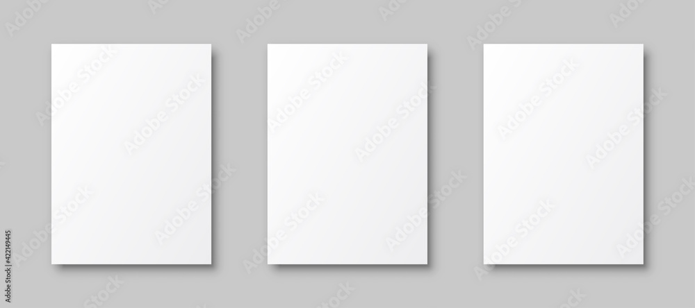 Poster set white papers template mockup with shadows, white posters with shadow a4 format mockup, blank pap
