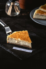 New York style classical cheese cake on wooden background