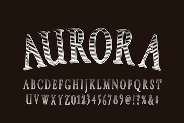 vintage font, brown and white background, vector alphabet, letters and numbers