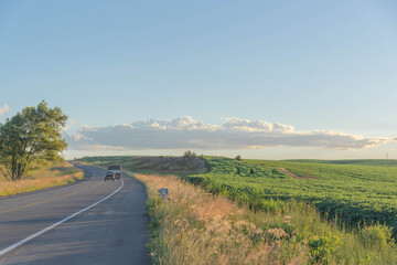 Motorway cutting through soybean plantation area in Brazil.